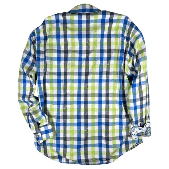 Robert Graham Slide Green Blue L/S Button Up Shirt Men's Flip Cuffs Size XL - Picture 3 of 15